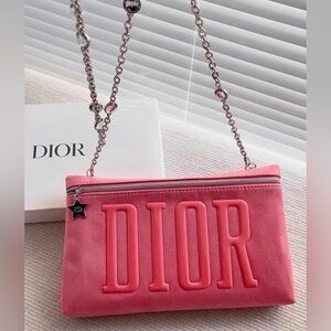 Christian Dior Pink Embossed Logo Chain Clutch VIP Gift NIB Rare GWP